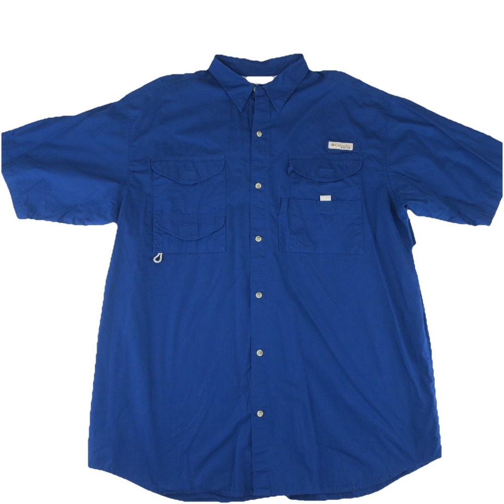 Columbia PFG Men's Fishing Outdoors‎ Vented Shirt Size XXL Blue Short Sleeve